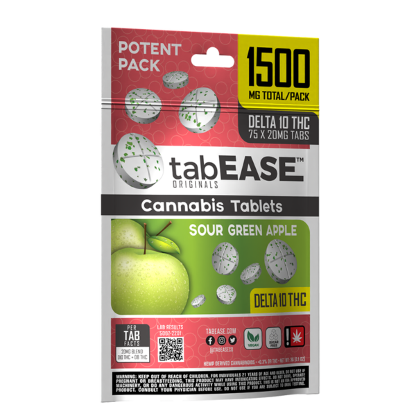 1500MG D10 THC TabEASE Green Apple 75pc