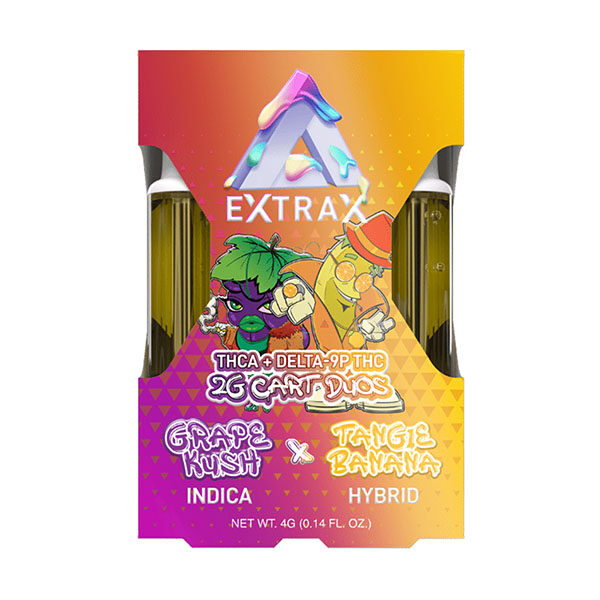 Delta Extrax Adios Blend THC-A Cartridge 4g Grape-Kush Tangie-Banana