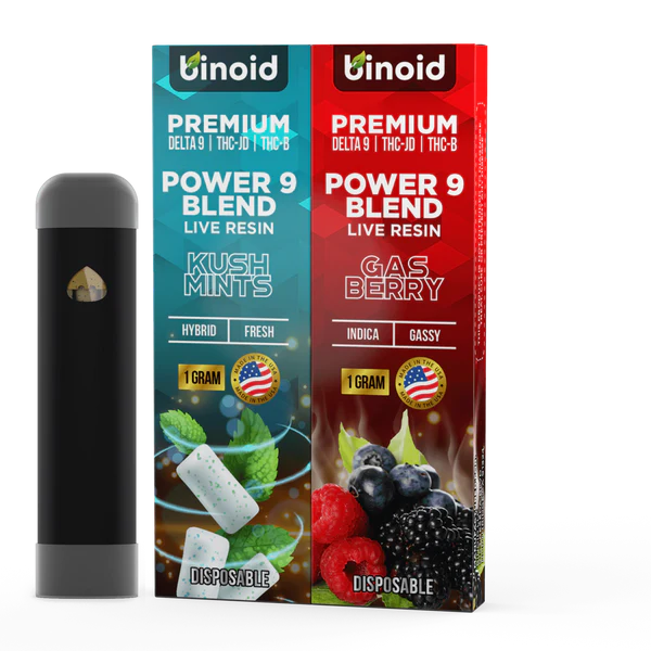 Binoid Power 9 Blend Disposable 2 Pack 2g Kush Mints x Gas Berry