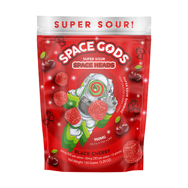 Space Gods Sour Space Heads D9:CBD Gummies 900mg Black-Cherry