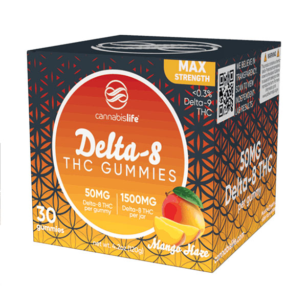 Cannabis Life Max Strength Delta-8 Gummies 1500mg mango haze
