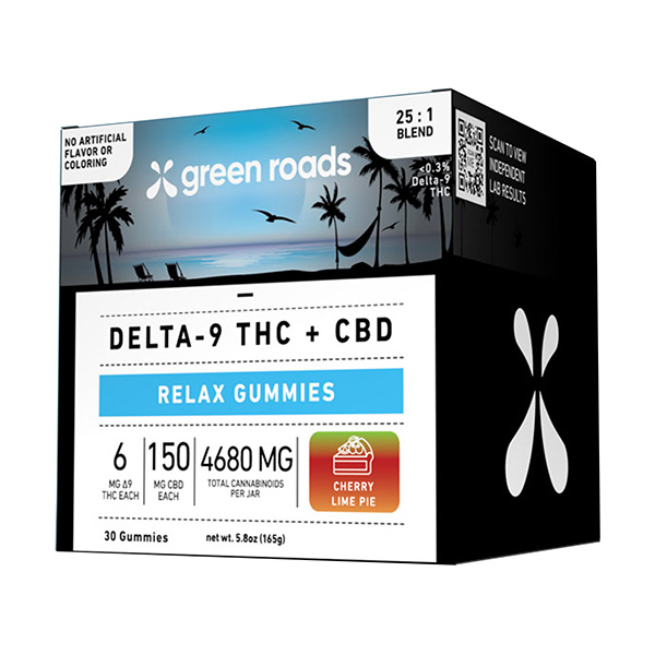 Green Roads D9 + CBD Relax Gummies 4680mg cherry lime